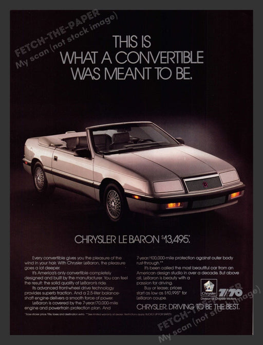 1988 Chrysler LeBaron Convertible Silver Print Advertisement Ad