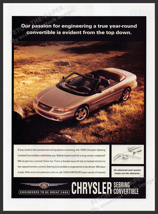 Chrysler Sebring Convertible Car 1990s Print Advertisement Ad Field Fetch the Paper!