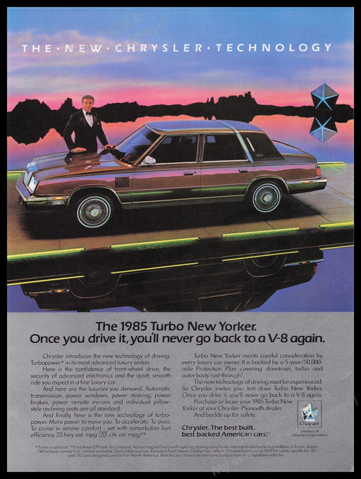 Chrysler Turbo New Yorker Car 1980s Print Advertisement Ad 1985 Fetch the Paper!