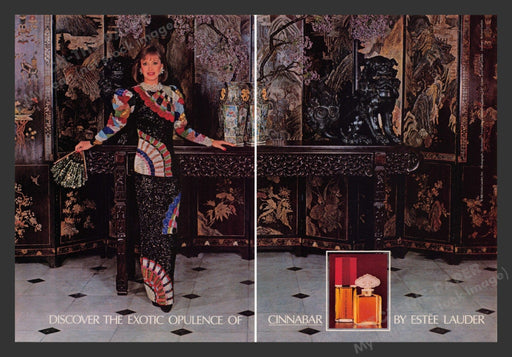 Cinnabar Fragrance by Estee Lauder 1980s Print Advertisement (2 Pages) 1983 Fetch the Paper!