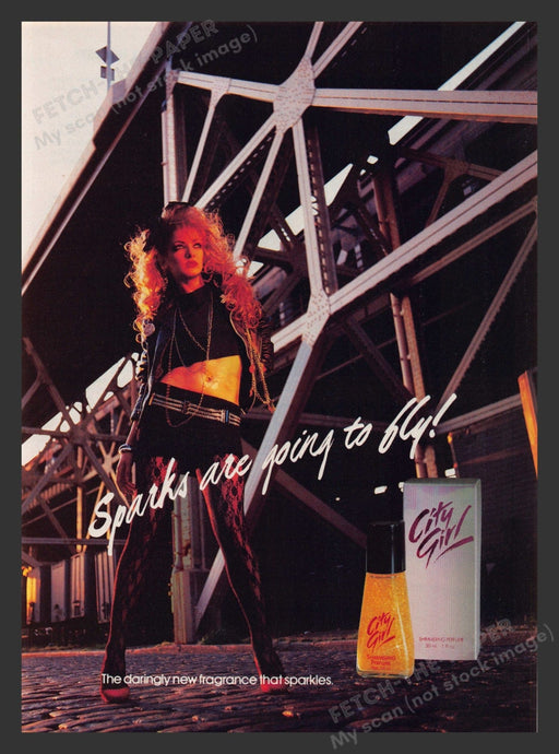 City Girl Perfume Hosiery Bridge 1980s Print Advertisement Ad 1985 Fetch the Paper!