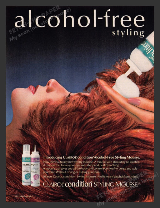 1985 Clairol Alcohol-Free Styling Mousse Red Hair Print Advertisement Ad