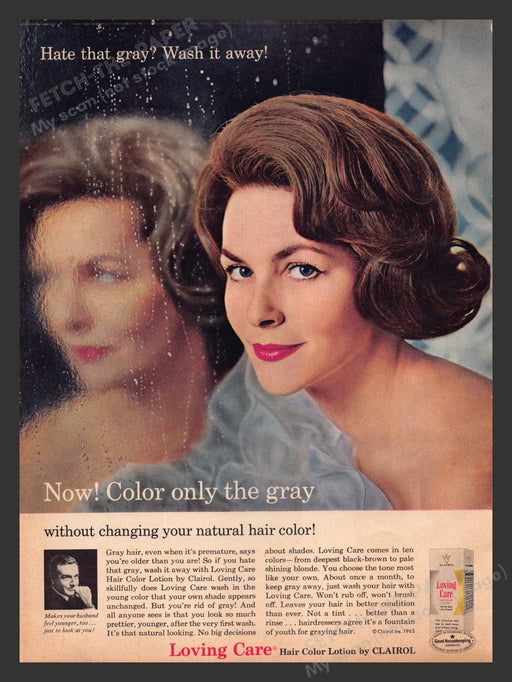 1964 Clairol Loving Care Cover the Gray Hair Color Print Advertisement Ad