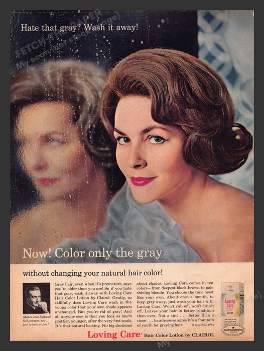 1964 Clairol Loving Care Cover the Gray Hair Color Print Advertisement Ad