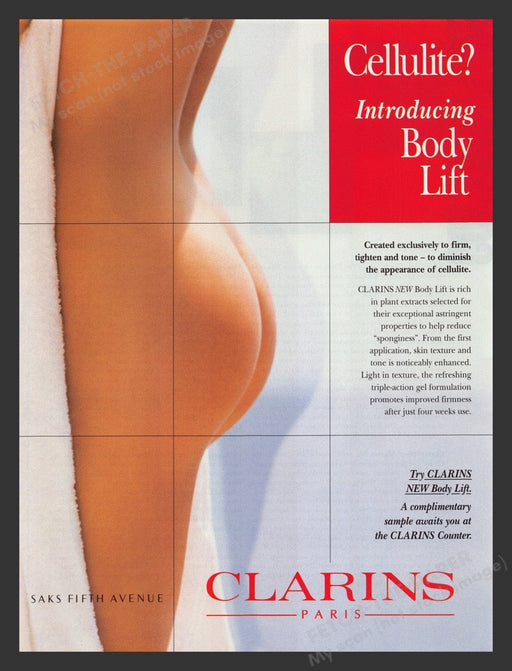 1996 Clarins Paris Cellulite Body Lift Bare Butt Print Advertisement Ad