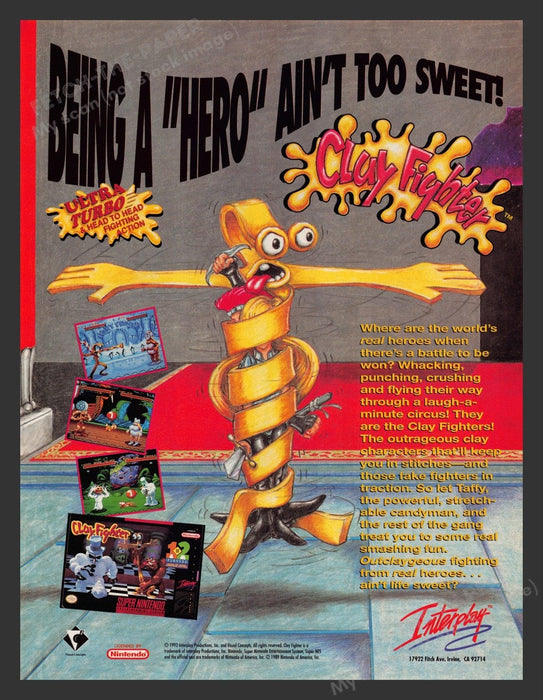 1993 Clay Fighter "Being a hero ain't too sweet" Video Game Print Advertisement