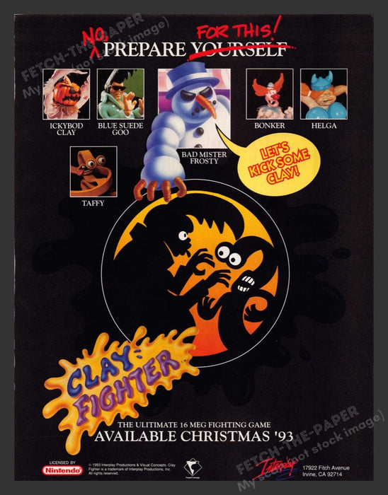 1993 Clay Fighter "Let's kick some clay!" Video Game Print Advertisement