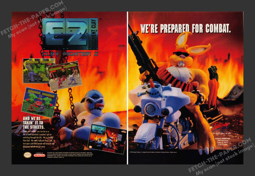 1994 Print Advertisement 2 Page ClayFighter 2 Video Game Ad.