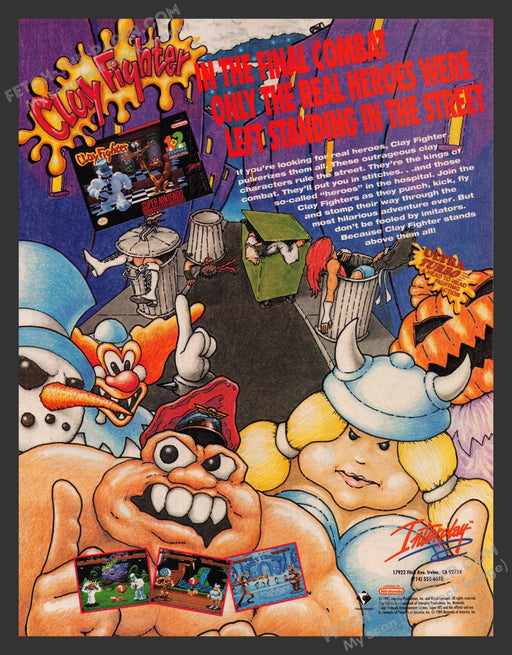 ClayFighter Super Nintendo Video Game 1990s Print Advertisement Ad 1993 Fetch the Paper!