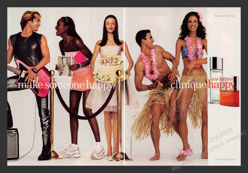 2000 Clinique Happy Group of People in Line Print Advertisement (2 Pages)