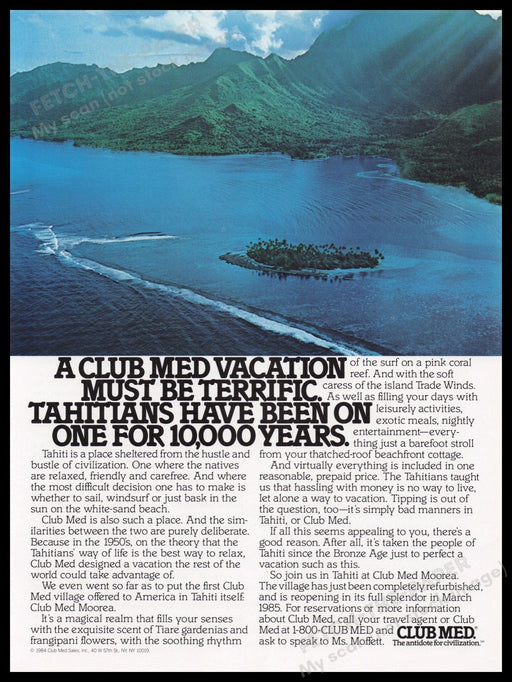 Club Med Tahiti 1980s Print Advertisement Ad 1985 Travel Fetch the Paper!