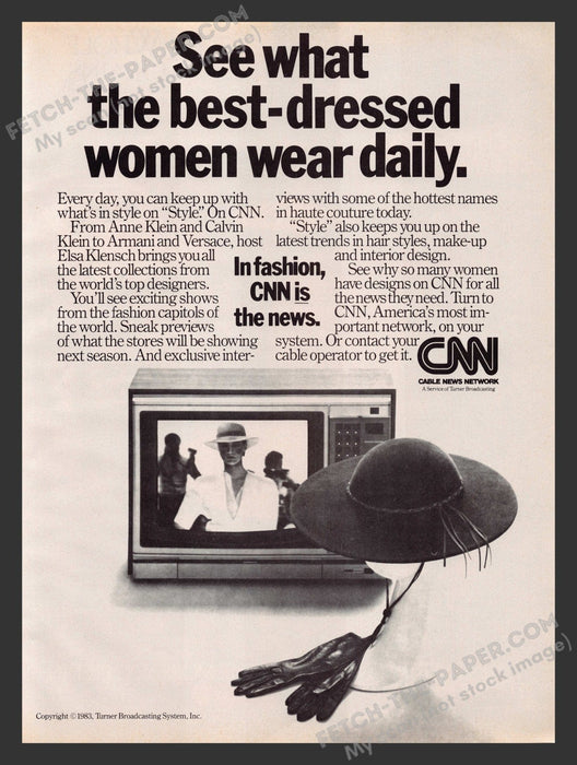 1983 Print Advertisement CNN Cable News Network T.V. Show Ad.