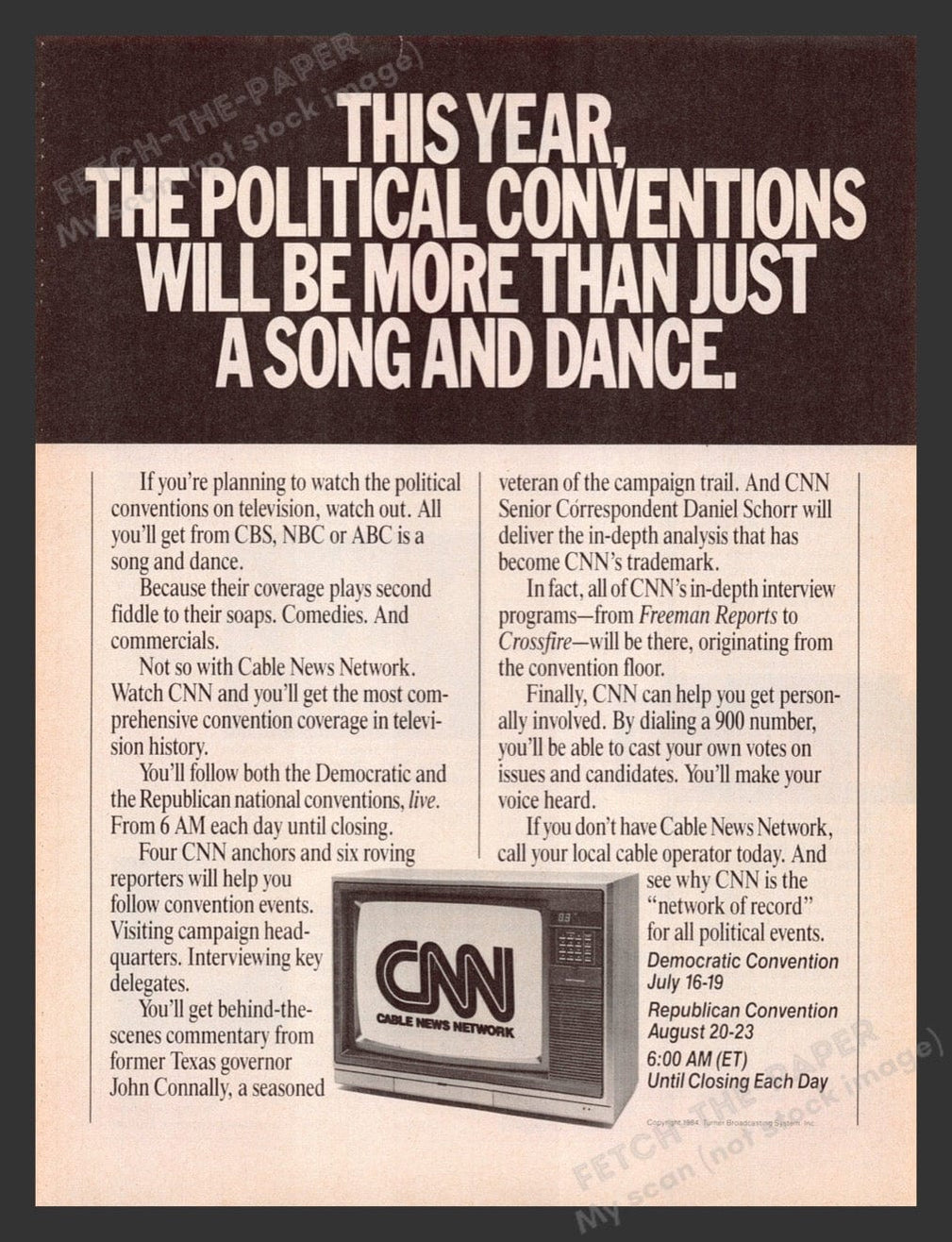 Cnn Advertisement Vintage 1984 CNN Political Conventions Print Ad 8
