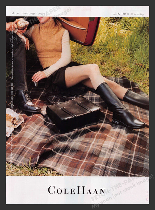 Cole Haan Boots Girl Picnic Blanket Lunch 2000s Print Advertisement 2001 Fetch the Paper!