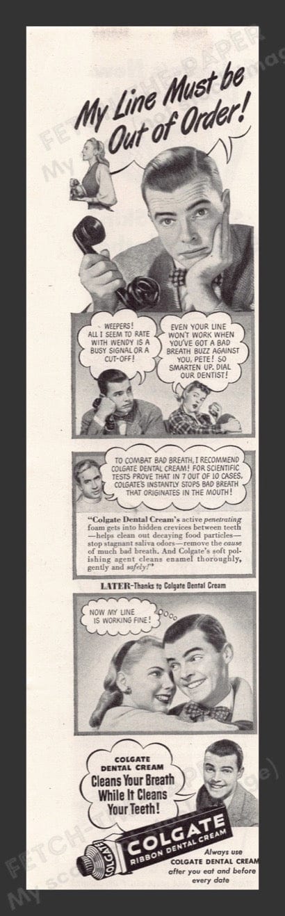 1948 Colgate Dental Cream Dating Phone Print Advertisement Ad