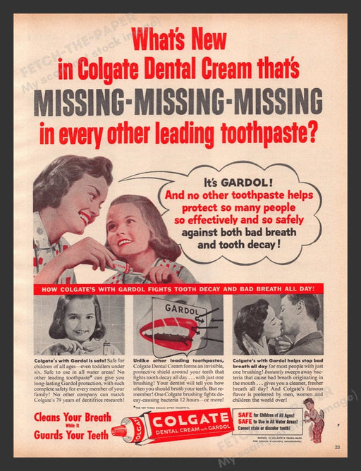 1956 Colgate with Gardol Little Girl Print Advertisement Ad