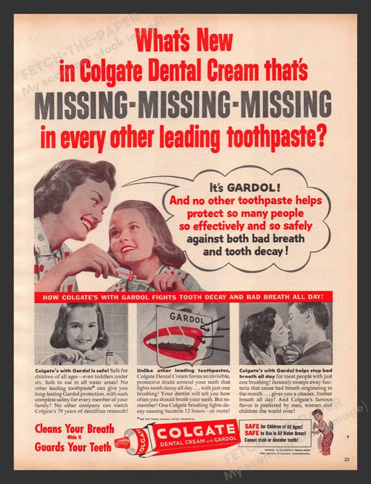 1956 Colgate with Gardol Little Girl Print Advertisement Ad