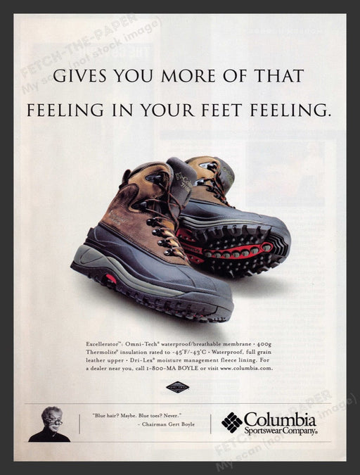 2002 Columbia Boots Excellerator Omni-Tech Print Advertisement Ad