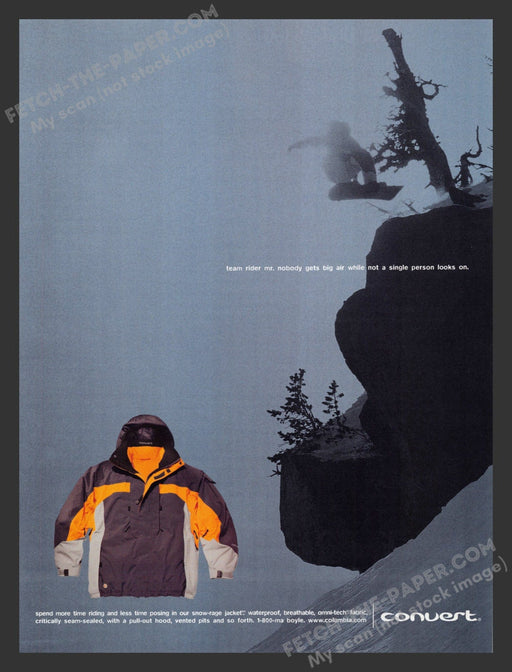 2001 Columbia Snow-rage Jacket Mr. Nobody Snowboarder Print Advertisement Ad.