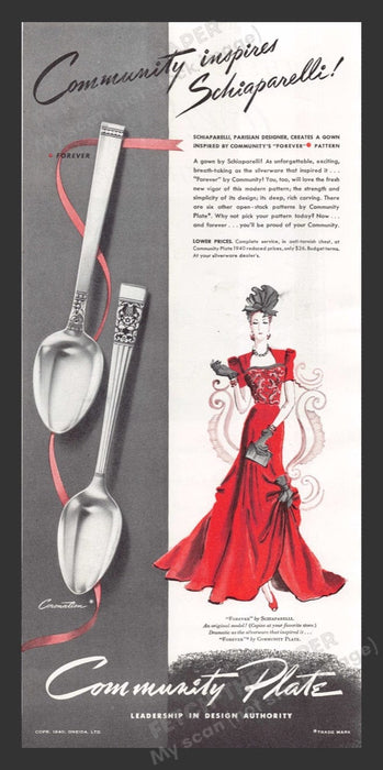 1940 Community Plate Flatware "Forever" Pattern Print Advertisement Ad