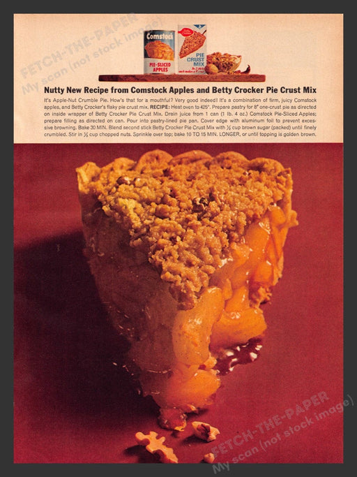 1965 Comstock Apples & Betty Crocker "Apple-nut Crumble Pie" Recipe Print Ad