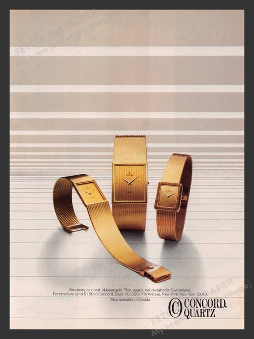 Concord Quartz Watch Ribbed 1980s Print Advertisement 1983 Fetch the Paper!