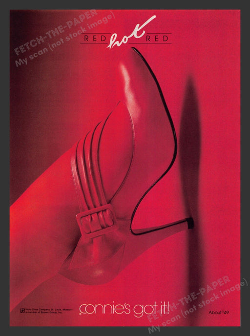 Connie's Shoes Red Hot Red Heels 1980s Print Advertisement Ad 1985 Fetch the Paper!