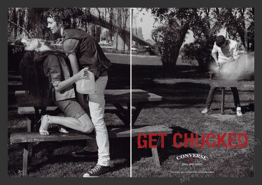 Converse 2000s Print Advertisement (2 pages) Get Chucked Couple Park Table Fetch the Paper!