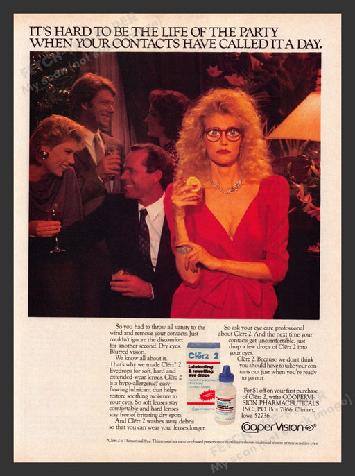 1984 Cooper Vision Clerz 2 Eye Drops Eyeglasses Print Advertisement Ad