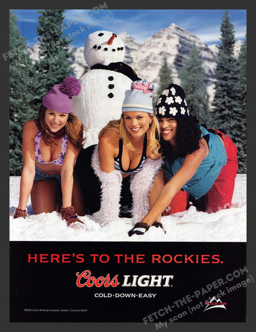 2003 Coors Light Sexy Girls Building Snowman Alcohol Print Advertisement Ad.