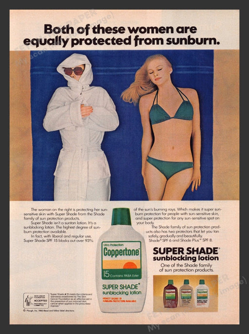 1981 Coppertone Super Shade Sunblocking Lotion Print Advertisement Ad