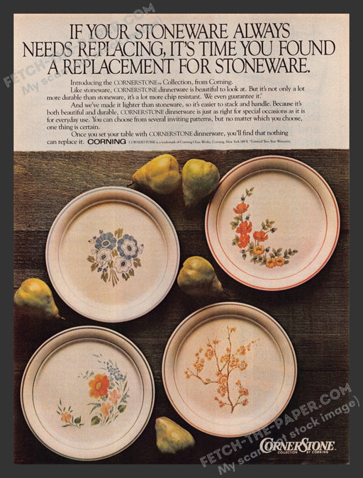 1983 Print Advertisement Corner Stone by Corning Stoneware Pattern Kitchen Ad.
