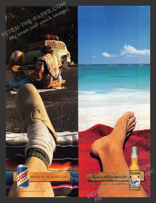 2005 Print Advertisement Corona Light Beer Regular vs. Tropical Beach Alcohol Ad.