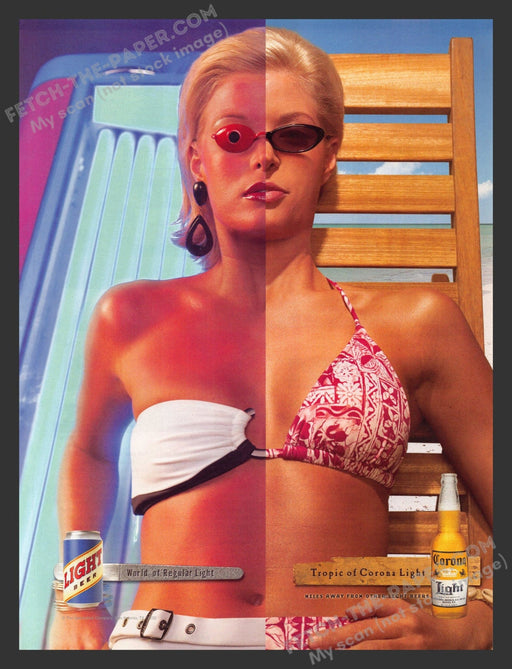 2005 Print Advertisement Corona Light Bikini Duality Reg vs. Tropic Alcohol Ad.