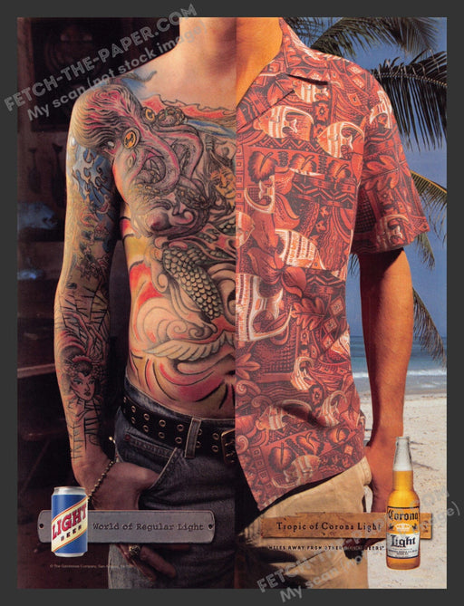2005 Print Advertisement Corona Light Tattoo Duality Reg vs. Tropic Alcohol Ad.