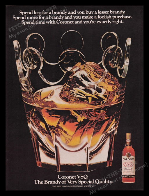 Coronet VSQ Brandy 1970s Print Advertisement Ad 1972 Alcohol Fetch the Paper!