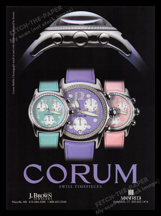 Corum Swiss Timepieces Watch 2000s Print Advertisement Ad 2001 Colorful Promo Fetch the Paper!