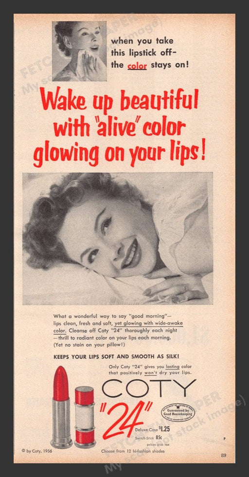 1956 Coty "24" Lip Color Wake Up! Print Advertisement Ad