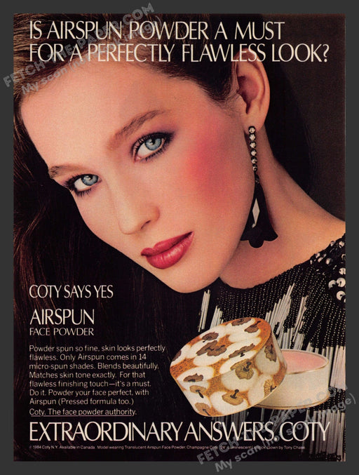 1984 Print Advertisement Coty Airspun Face Powder Cosmetics Sexy Eye Girl Ad.