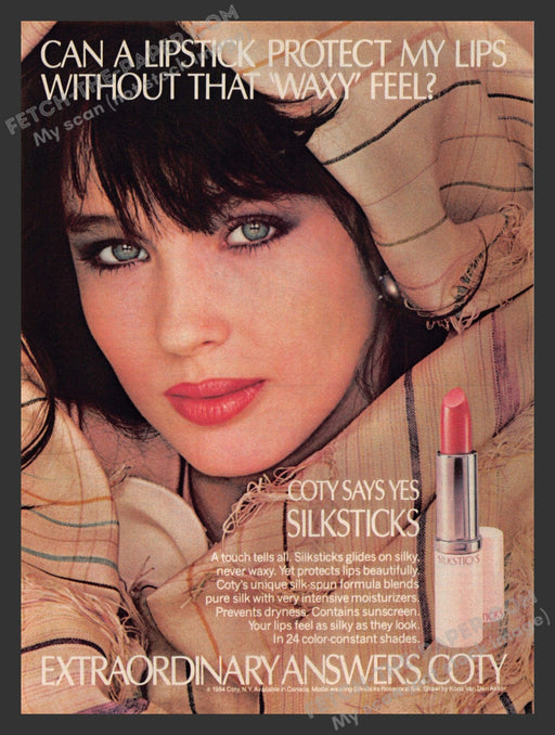 1984 Print Advertisement Coty Silksticks Lipstick Cosmetics Sexy Eye Girl Ad.