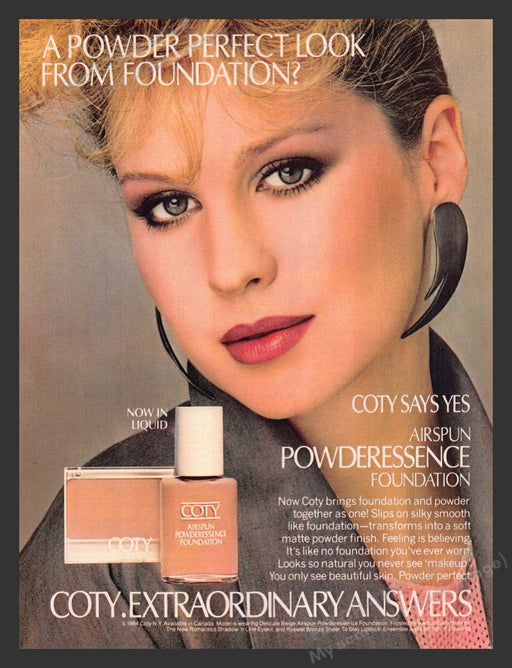 1985 Coty Airspun Powderessence Foundation Sexy Blonde Print Advertisement Ad
