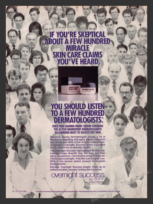 1989 Coty Cosmetics Few Hundred Dermatologists Print Advertisement Ad