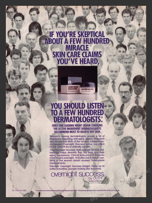 1989 Coty Cosmetics Few Hundred Dermatologists Print Advertisement Ad