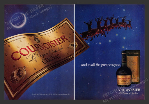 1984 Courvoisier Cognac Santa's Reindeer Christmas Print Advertisement (2 Pages)