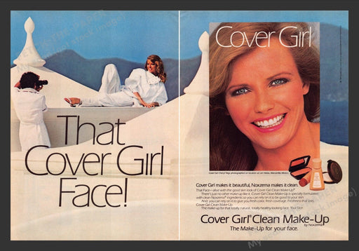 1984 Cover Girl Clean Make-Up Cheryl Tiegs Model Print Advertisement (2 Pages)
