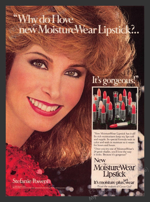 1983 Cover Girl MoistureWear Lipstick Stefanie Powers Print Advertisement Ad