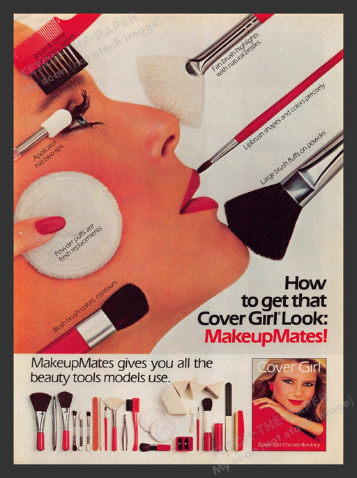 Cover Girl 1980s Print Advertisement 1984 Christie Brinkley Makeup Mates Young Fetch the Paper!
