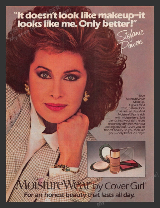 1984 Cover Girl Moisture Wear Stefanie Powers Cosmetics Print Advertisement Ad