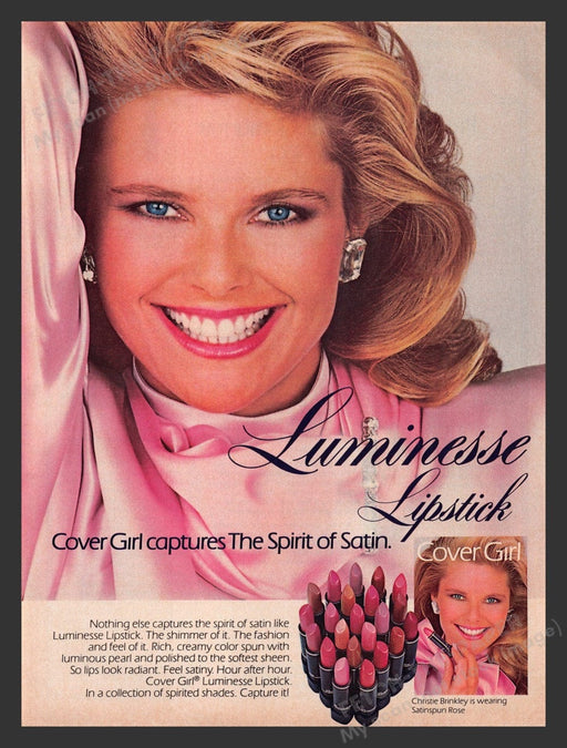 1985 Cover Girl Christie Brinkley Luminesse Lipstick Print Advertisement