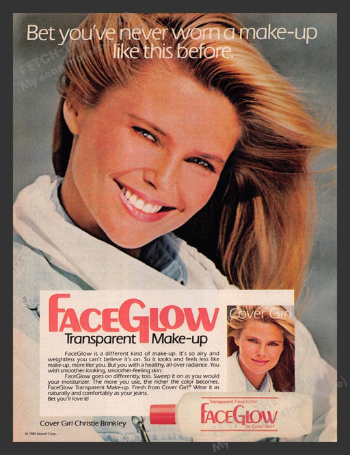 1985 Cover Girl Face Glow Cosmetics Christie Brinkley Print Advertisement Ad